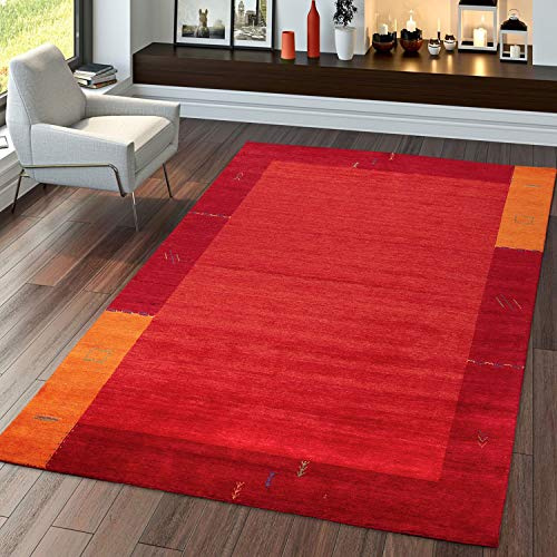 TT Home Teppich Handgertigter Indischer Gabbeh Aus 100% Wolle Bordüre Terrakotta Orange, Größe:160x230 cm