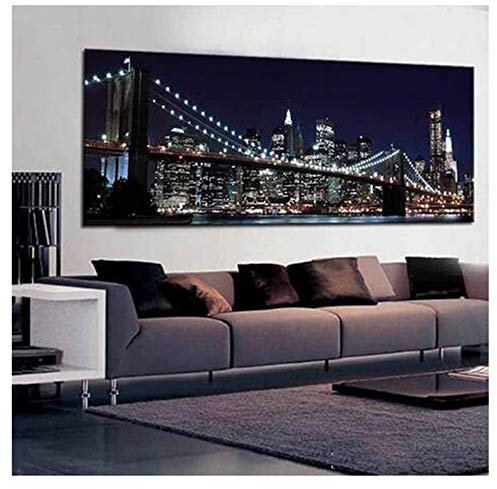 5D Diamant Malerei Set große Vollbohrer Diamond Painting Quadrat drill DIY Kreuzstich New York Brooklyn Bridge Stadt Nacht Full Kristall Strass Stickerei Mosaik Art für Home Wand Decor 40x100cm