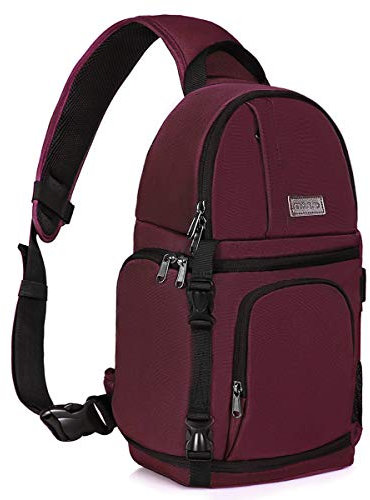 MOSISO Camera Sling Bag, DSLR/SLR/Mirrorless Camera Backpack Case Shockproof Photography Backpack with Tripod Holder & Removable Modular Inserts Compatible with Canon/Nikon/Sony/Fuji, Wine Red