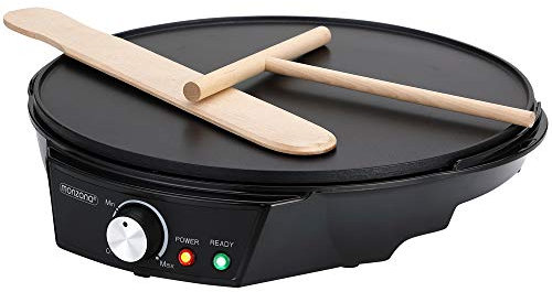 MONZANA® Crêpes Maker Antihaftbeschichtung stufenlos einstellbar Kontrolllampen Pfannkuchen Pancake elektrisch inklusive Teigverteiler Pfannenwender