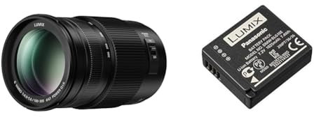 Panasonic Lumix Objectif Téléphoto pour capteur Micro 4/3 100-300mm F4.0-5.6 H-FSA100300E Noir – Version Française & Lumix DMW-BLG10E Batterie Rechargeable, 7.2V,1025mAh,7.4Wh - Noir