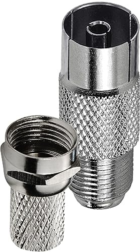 1STec 1 x Screw Type Female Coaxial TV Socket with Standard F-connector for 6mm RG6 CT100 WF100 Freeview Satellite Aerial Extension Wire to a Push on to Male UHF Coax Replacement Termination Adaptor