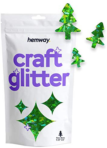 Hemway Craft Glitter - Christmas Tree Shaped 50g Emerald Green Holographic | Metallic Sequin for Resin & Epoxy Crafts | Supplies for Tumblers, Cards, Jewellery, Candle, Hair, Face, Body & Nail Art