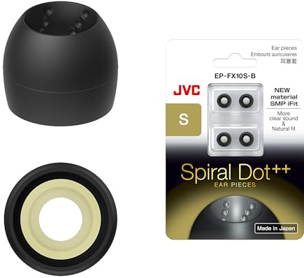 JVC EPFX10 - Juego de 4 Almohadillas para Orejas en Espiral, tamaños pequeños a Grandes, se Adapta a Muchos Modelos JVC (pequeño), Color Negro
