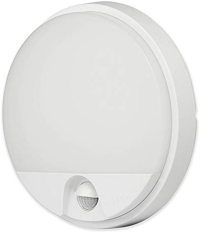 LED Wandleuchte weiß rund 15W mit Bewegungsmelder und Dämmerungssensor IP54 - Außen-Leuchte aus Kunststoff - Außenstrahler Garten-Lampe