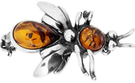 Brosche - Fliege - Silber 925/000 mit Bernstein
