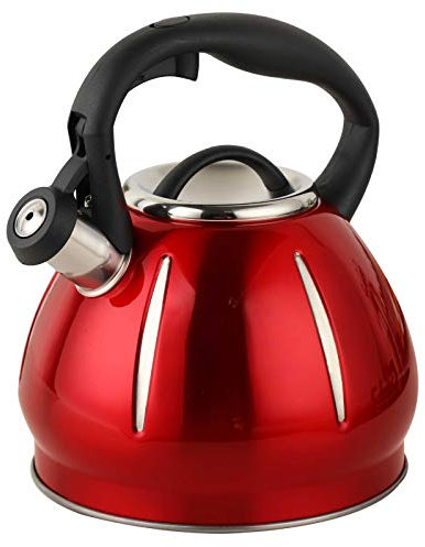 XGWML Bouilloire Sifflante INOX,théière en Acier Inoxydable,Bouilloire en Acier Inoxydable pour Plaques à Induction (Rouge)