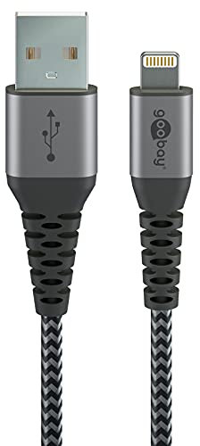 Goobay 49268 Lightning auf USB Kabel / MFi Apple Ladekabel Lightning Kabel / 480 Mbits iPhone Kabel / Extrem robustes Textilkabel / Ladekabel iPhone Apple iPad / Grau / 1m