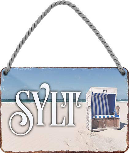 Tin Sign Hängeschild Blechschild 18x12 cm Sylt Deutsche Insel Urlaub Strand Meer Familie Deko Schild mit Kordel + Saugnapf H014