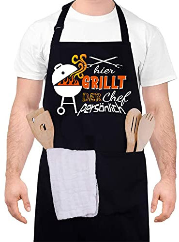 upain Grillschürze für Männer Lustig Kochschürze Küchenschürze Baumwoll Schürze für Herren Papa Opa - Hier grillt der Chef persönlich-Ideal als Weihnachten Geschenk