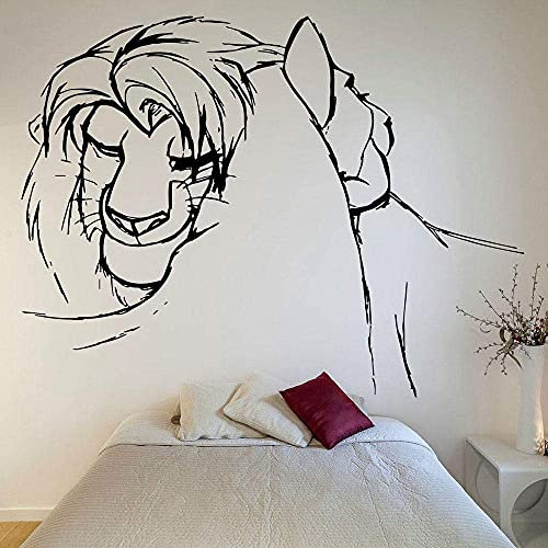 Coppia Re Leone Adesivo Murale Animale Del Fumetto Simba Vinile Adesivo Per Finestra Camera Da Letto Romantica Per Bambini Nursery Decorazione Interna 55X42Cm