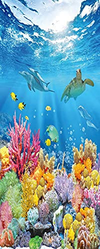 A.Monamour Türtapete Selbstklebend Türfolie Türposter 3D Unterwasser Meereswelt Tropische Fische Korallenriff Delfin Schildkröte Vinyl Folie Türdeko Tapete Wandbild Türaufkleber Türtattoo 90 x 200 cm