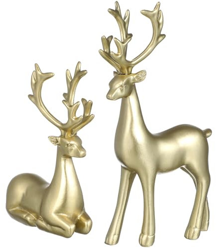 2 Stück Hirsch Deko- Figuren, Harz Rentier Paar Skulptur Winter Weihnachten Dekoration Elch Statue, Matt Tierfigur für Wohnzimmer, Büro