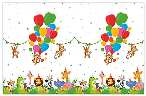 Procos 93783 - Tischdecke Jungle Balloons, Größe 120 x 180 cm, Plastik, abwischbar, Geburtstag, Mottoparty, Dschungel Ballons