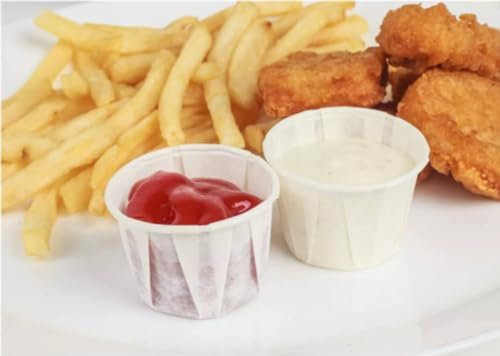 HOT BARGAINS 250 X 1oz/30ml Paper Soufflé Cups Disposable Waxed Paper Ramekin, Sauce Pots 250 lots Soufflé Cups, Portion Cups, Sauce Pots, Condiment Pots, Sauce Dipping Pots