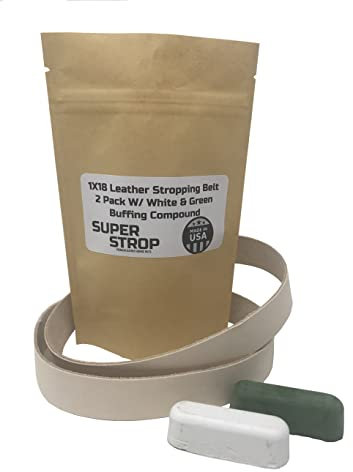 1X18 inch SUPER STROP 2 Pack Leather Honing Stropping Belt Fits Ken Onion Blade Grinding Attachment By Work Sharp with White and Green honing compound