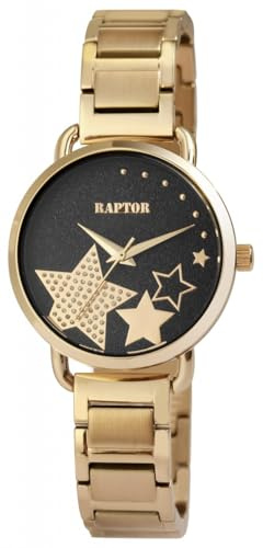 Raptor Shienne Damen-Uhr Edelstahl Faltschließe Analog Quarz RA10242 (goldfarbig)