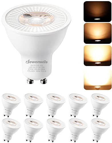 DEWENWILS 10 Pack Dimmable GU10 LED Bulbs, 2700K Warm White, 5W (50W Halogen Bulb Replacement) 350LM Energy Saving GU10 LED Light Bulbs, 38° Narrow Beam Angle, UKCA & RoHS Listed