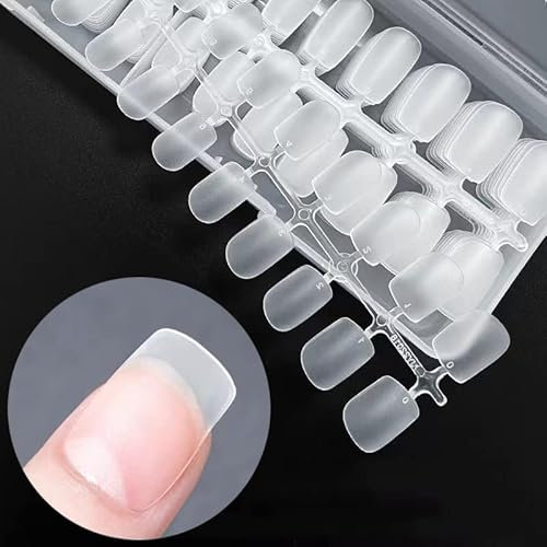 Skexiod Soft Gel Nail Tips, 240 Pcs Upgraded No Filed, Matte Coffin False Press on for Soak Off Nail Extensions