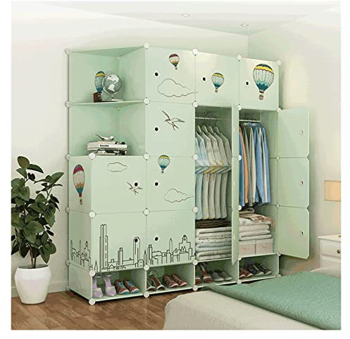 SERUMY Faltschrank Kleiderschrank Tragbare Kleiderschrank Kleiderschrank Cube Ablage Schlafzimmer Kleiderschrank Schließfach Schrank Schließfach Grün Kleiderschrank
