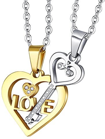 Cupimatch Paar Kette Puzzle Katze I Love U Anhänger Pärchen Halskette Freundschaftskette für Sie und Ihn 2 Verliebte Paar Schmuck Edelstahl Kette Herren Damen Geschenk für Partner Paare
