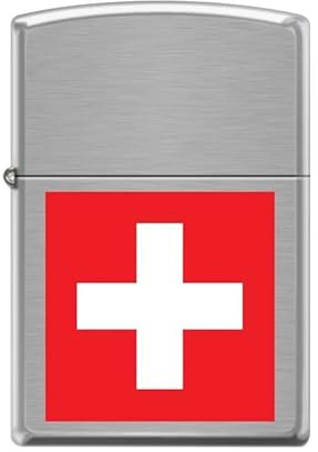 Zippo Sturmfeuerzeug - Modell Swiss Flag - Brushed Chrome mit Color Image - Nachfüllbar - Wiederverwendbar - Windfestes Design - Geschenkbox - Made in USA