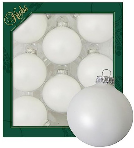 Dekohelden24 Lauschaer Christbaumschmuck - 8er Set Kugeln in Uni matt Satinweiß, mit Silberkrönchen, Größe Ø ca. 7 cm