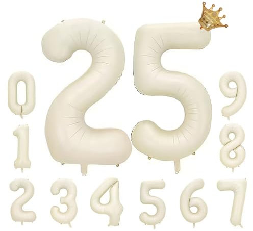 Foil Luftballon 25 Helium Folienballon Zahlen Ballon XXL Folien Milchig Weiß Ballon 25 Geburtstag 100cm/40inch