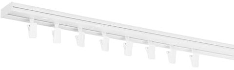 RENA Vorhangschiene 1-Läufig Gardinenschiene aus Kunststoff Vorhang-Deckenschiene mit Überklipshaken Gardinenleiste Gardinenstange Gardinen Vorhänge für Deckenmontage Weiß 140cm