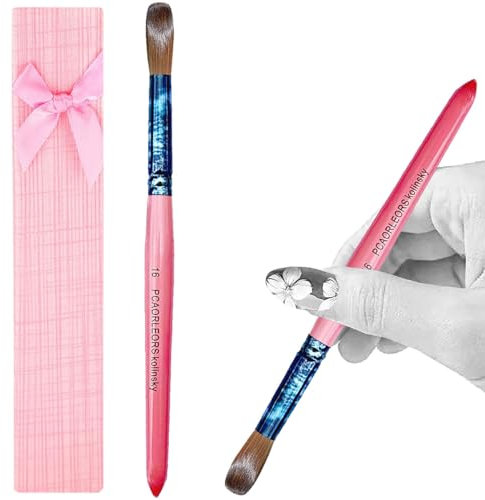 PCAORLEORS Acrylique Nail Brush Pure Martre kolinsky Hair Brush Avec Manche en Bois Rose et Tube En Cuivre Round Gel Brush Pour Acrylique Et Extension Des Ongles (#12)