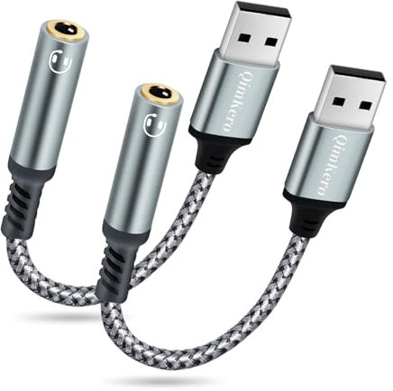 Lot de 2 adaptateurs Audio USB vers Jack 3,5 mm, Carte Son Externe QimKero USB-A, pour convertisseur stéréo AUX, Compatible avec Casque, PC, Windows, Ordinateur Portable, Mac, Ordinateurs de Bureau,
