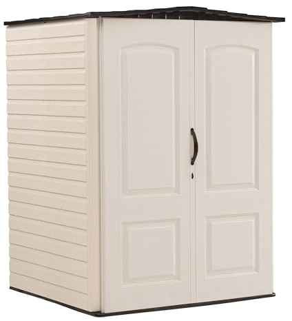 Rubbermaid Large Vertical Resin Outdoor Storage Shed With Floor (5 x 6 Ft), Weather Resistant, Brown, Organization for Home/Backyard/Garden Tools/Lawn Mower/Bike Storage/Pool Supplies