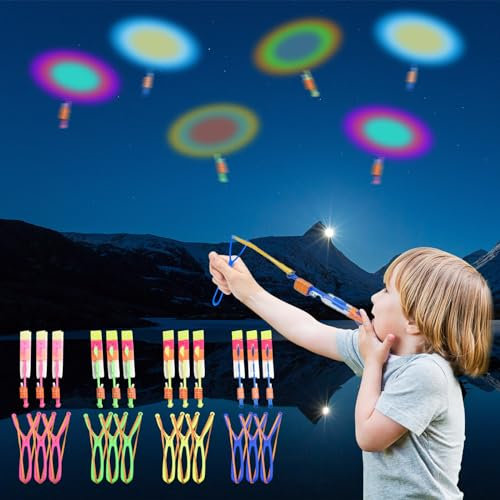 Ruikdly LED Leuchtspielzeug Partyartikel 12 Stück Fliegendes Spielzeug Party Set Propeller Kinder Schleuder Spielzeug Helikopter Fliegen für Outdoor Spiele Mitgebsel Kindergeburtstag
