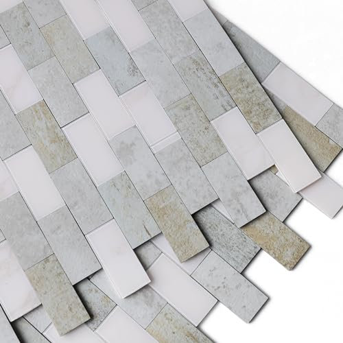 M MOFIT 3d Metro Mosaik Fliesen Selbstklebend Steinoptik Matte,Fliesenaufkleber Marmor Optik Ziegel Fliesen Wand Aufkleber (Grauer Rost,10 Stücke)