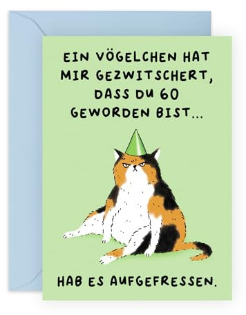 Central 23 Lustige Geburtstagskarte Katze – DASS DU 60 GEWORDEN BIST – Karten zum 60 Geburtstag für Männer und Frauen – 60 Jahre alt – Geschenk für Katzenliebhaber