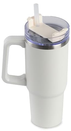 ARIANA HOMEWARE Insulated Tumbler 30oz - Travel Coffee Mug with Handle Straw Lid Water Bottle | Stainless Steel Double Wall Cup for Hot & Cold Drinks - Reusable and Leakproof (White)