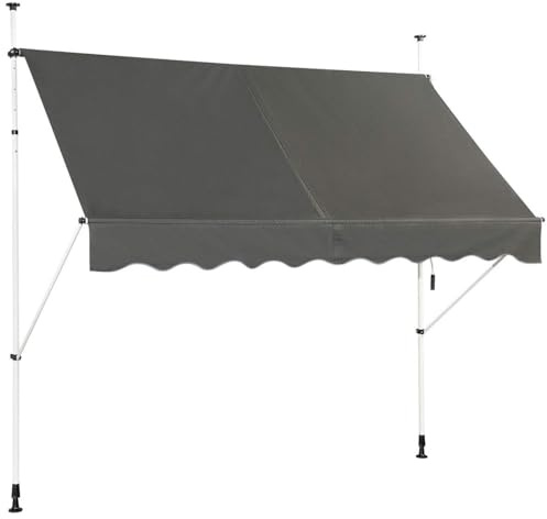 RELAX4LIFE Tenda da Sole per Esterno con Morsetto senza Forare, Telaio Telescopico, Telo Anti-UV, Altezza e Inclinazione Regolabile, Ideale per Balcone e Terrazzo (Grigio, 200x175cm)