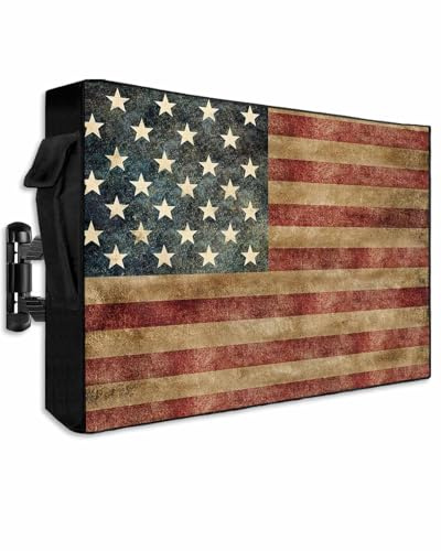 Waterproof TV Cover for Bathroom Outdoor TV Covers 40-43 Inch Weatherproof with Roll Up Front Flat, Movable Outside Zipper TV Display Screen Protector with Remote Control Pocket, American Flag
