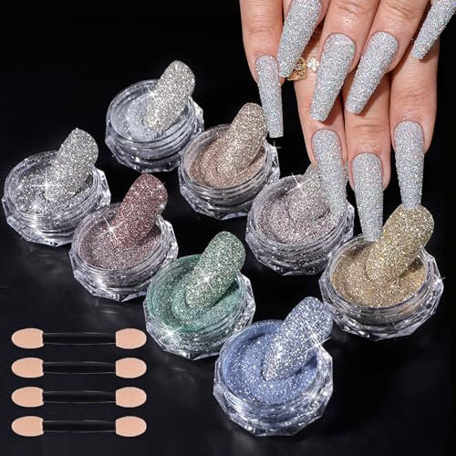 8 Farben Diamant Nagelpuder Holografischer Nagelglitzer Pulver Crystal Diamond Glitzerpuder für Nägel Super Shine Chrome Nail Powder Nageldesign für Nagelkunst Dekoration