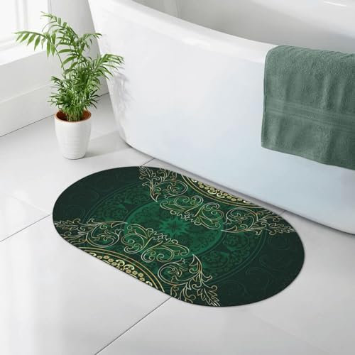 LAMAME Badematte im Mandala-Stil, floraler Kreis, antiker Wirbel-Druck, Kieselgur, weich, schnell trocknend, Badvorleger, Badezimmermatte, Fußmatte