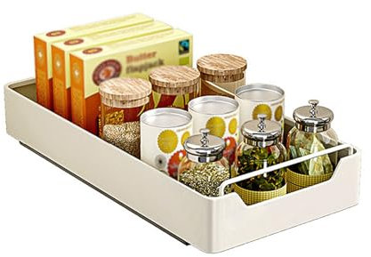 Gittcoll Aufbewahrungsregal für Unterbecken, Karbonstahl, strapazierfähig, ausziehbar, mit Griff, weiß, Mehrzweck-Behälter für Schrank, Speisekammer, Küche, Badezimmer, Wäsche (20 cm)