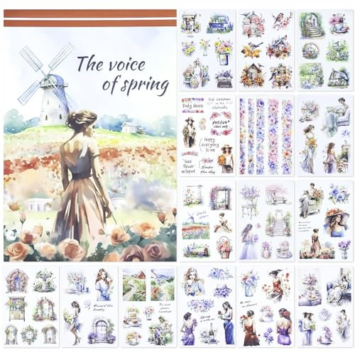NOTIONSLAND 20 Blatt Scrapbook Stickers Book, 100+ Journaling Aufkleber für Scrapbooking Supplies, PET Ästhetische Vintage Aufkleber für Scrapbooking