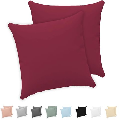 Twinzen® Kissenbezug 50x50 (2er-Set) - 100% Jersey Baumwolle 150 GSM Kissenbezüge - Burgunderrot - Für Kissenbezüge 50x50 cm - Kissenhülle - Kissenbezug mit Reißverschluss - Oeko-Tex Zertifiziert