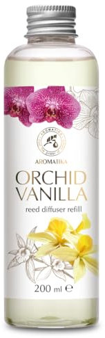 Raumduft Diffuser Orchidee-Vanille 200ml - Raumduft Diffuser mit Stäbchen - Raumbeduftung - Frischer Duft - Lufterfrischer für Raum - Zuhause - Büro - Boutique - Aromatherapie - Reed Diffuser