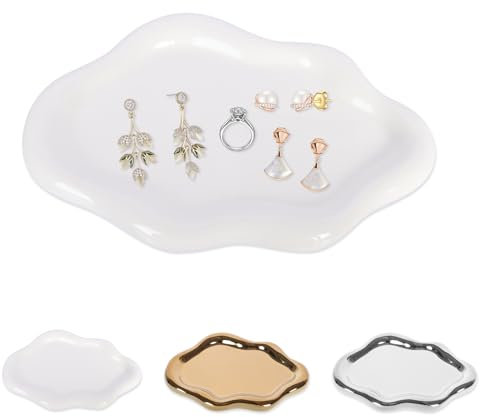 Plliocse Ceramic Jewellery Dish Cloud Jewelry Plate Tray, Small Decorative Plate Ornament for Organiser Keys, Rings, Jewelry, Watch (White)