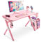 S*MAX Tavolo da gioco con LED Gaming Scrivania in fibra di carbonio, ricarica wireless e USB Pad PC, scrivania per computer, vera gamba RGB, tavolo da gioco, 120 cm, gancio per cuffie, colore rosa