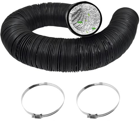RHAFAYRE Tuyau d'évacuation d'air 100 mm - 3 m - En aluminium - Tuyau d'évacuation d'air flexible en PVC - Pour climatiseurs mobiles HVAC - Sèche-linge - Avec 2 colliers de serrage
