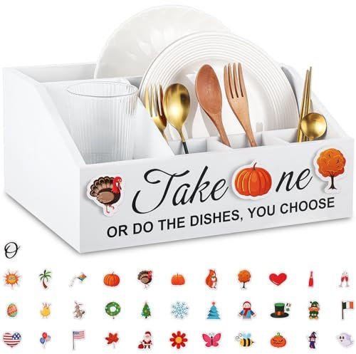 Tioncy Festival Paper Plate Dispenser Paper Plate Organizer Holder for Kitchen Counter with Interchangeable Seasonal Icons Napkin Paper Plate and Utensil Holder Caddy for St.patrick's Day Parties