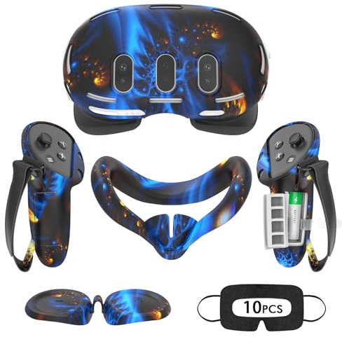 Tyasoleil Accessories for Oculus Quest 3, Silicone Cover Set for Meta Quest 3, VR Accessory Set, Include Controller Grip Leather Cover, VR Shell Cover, Face Cover, Lens Cover (Blaze Blue)