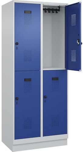 C + P Möbelsysteme C+P | Doppelstock-Spind Evolo Plus | 2 Abteile | lichtgrau/enzianblau | B 800 mm | mit Bodensockel | Drehriegel